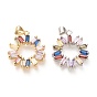 Brass Micro Pave Clear Cubic Zirconia Pendants, Long-Lasting Plated, Ring, Colorful
