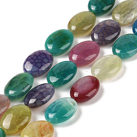 Natural Agate Beads Strands, Dyed & Heated, Flat Oval
