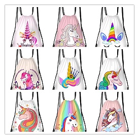 Printed Oxford Cloth Drawstring Backpacks, Rectangle with Unicorn Pattern