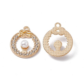 Alloy Rhinestones Pendants, Ring with ABS Plastic Imitation Pearl Beaded Charms