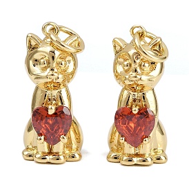 Латунные микро проложить кубического циркония подвески, фигурка кошки с подвесками в виде сердца, стойки покрытие, без кадмия и без свинца, долговечный, с целью перехода в кольце