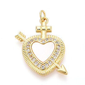 Латунные микропаве прозрачные подвески с фианитом, без кадмия и без свинца, с оболочкой, сердце со стрелой, с целью перехода в кольце