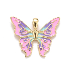 Enamel Pendants, with Rack Plating Real 18K Gold Plated Brass, with Jump Rings, Long-Lasting Plated, Lead Free & Cadmium Free & Nickel Free, Butterfly