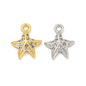 Starfish Rack Plating Brass Micro Pave Clear Cubic Zirconia Charms, Long-Lasting Plated, Cadmium Free & Lead Free