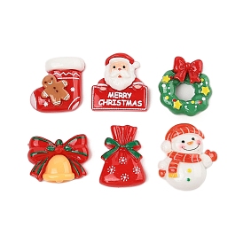 Christmas Theme Opaque Resin Cabochons, Mixed Shapes