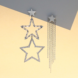 925 Sterling Silver Star Dangle Stud Earrings, with Clear Cubic Zirconia