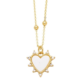 Shell Pendant Necklaces, with Brass Micro Pave Cubic Zirconia Finding, Heart