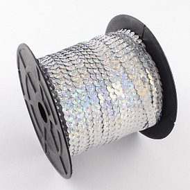 Accesorios del ornamento hebras de perlas paillette plástico, adornos de lentejuelas, 6 mm, sobre 100 yardas / rodillo