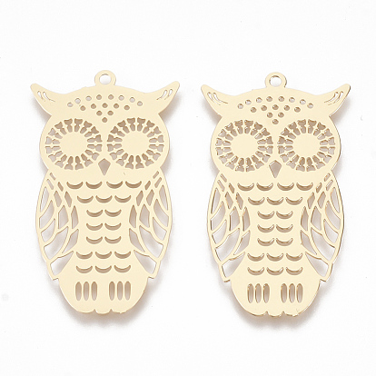 Brass Pendants, Etched Metal Embellishments, Owl