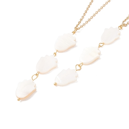 Natural Shell Tulip Pendant Necklace with 304 Stainless Steel Chains for Women