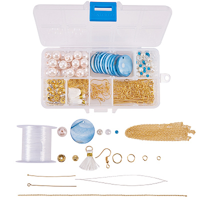 Earring Making, with Dyed Natural Flat Round Shell, Glass Beads, Nylon Tassel Pendants and Brass Earring Hooks
