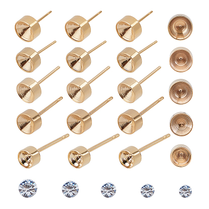 DIY 304 Stainless Steel Earring Making Kits, Including Stud Earring Settings and Clear Acrylic Rhinestone Cabochons