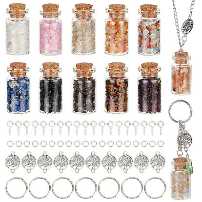 DIY Natural Mixed Stone Wish Bottle Pendant Making Kit, Including Glass Wishing Bottle Decoration, Brass & Iron Findings, Alloy Link Connector