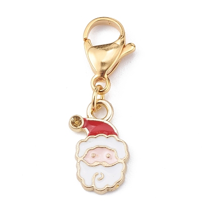 Christmas Theme Alloy Enamel Pendants, with 304 Stainless Steel Lobster Claw Clasps, Santa Claus