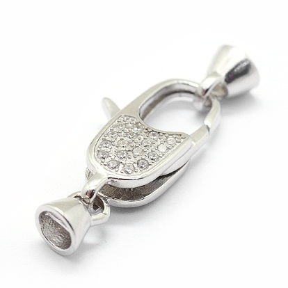 925 Fermoirs pince de homard en zircon cubique en argent sterling, clair