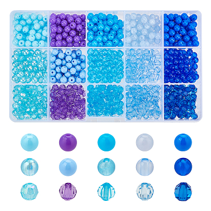 1050Pcs 15 Style Blue Series Transparent & Opaque Acrylic/Plastic Beads