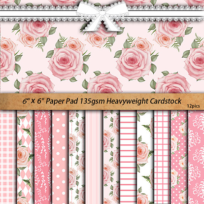 12 Sheets Flower Scrapbook Paper Pads, for DIY Album Scrapbooks, Greeting Card, Background Paper