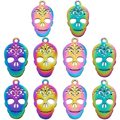 201 Stainless Steel Pendants, Sugar Skull, For Mexico Holiday Day of the Dead