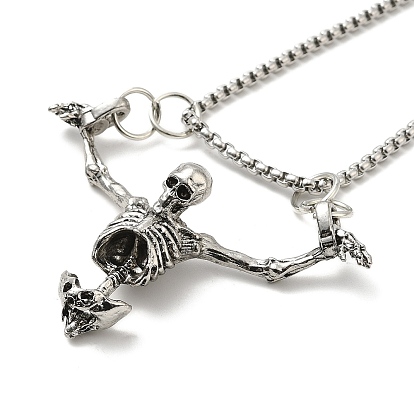Halloween Theme Skeleton Alloy Pendant Necklaces with Box Chains