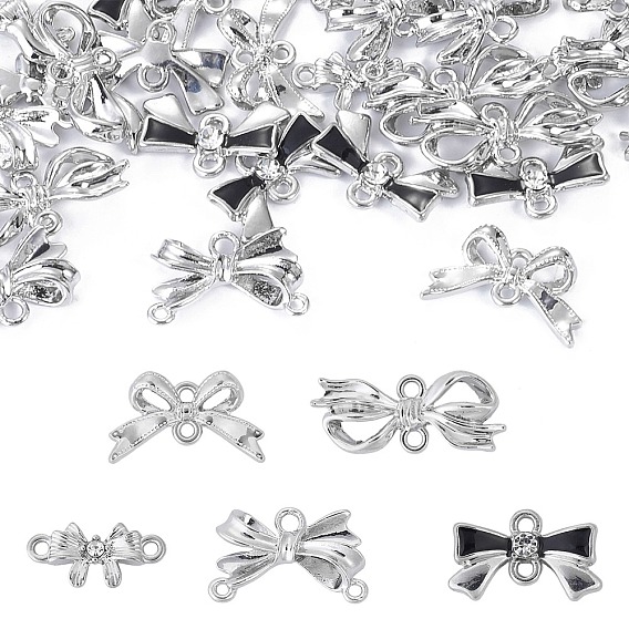30Pcs 5 Styles Alloy Crystal Rhinestone Bowknot Links Connector Charms, Rack Plating, Cadmium Free & Nickel Free & Lead Free