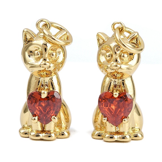 Латунные микро проложить кубического циркония подвески, фигурка кошки с подвесками в виде сердца, стойки покрытие, без кадмия и без свинца, долговечный, с целью перехода в кольце