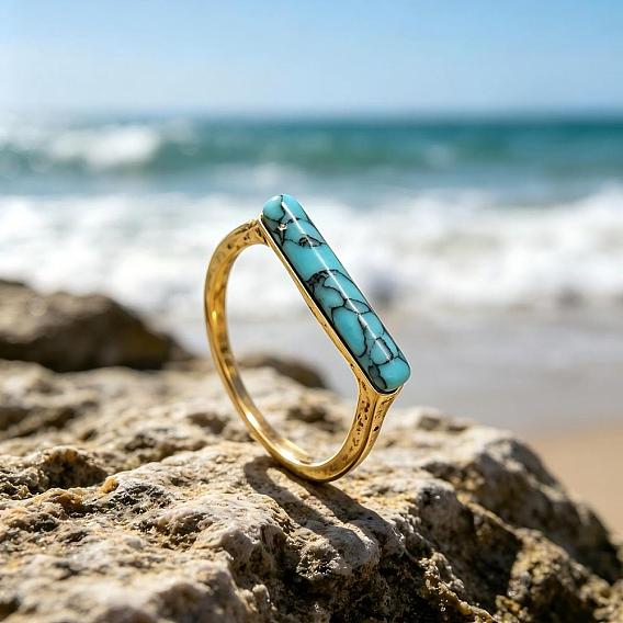 Bohemian Zinc Alloy with Gemstone Finger Rings for Women, Stainless Steel Color/Golden