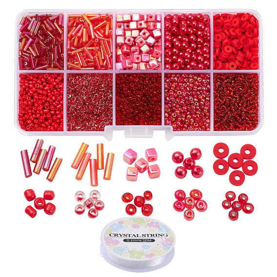 DIY Jewelry Making Kits, Including 12/0 Glass Seed Beads, Glass Bugle Beads, ABS Plastic & Acrylic & Polymer Clay Beads, Elastic Crystal Thread