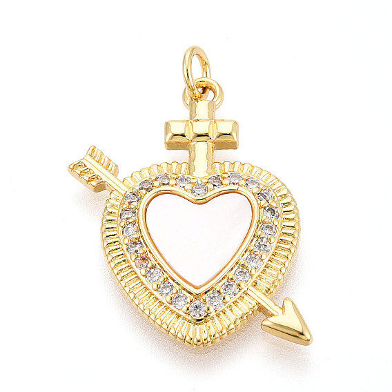 Латунные микропаве прозрачные подвески с фианитом, без кадмия и без свинца, с оболочкой, сердце со стрелой, с целью перехода в кольце