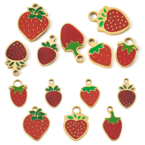 7 шт. 7 стили 304 эмалевые подвески из нержавеющей стали, золотые, клубника