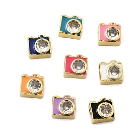 Латунные микропаве прозрачные кубические циркониевые эмалевые бусины, камера, без свинца и без кадмия, долговечный, реальный 18 k позолоченный, стойки покрытие