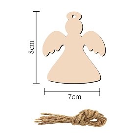 10Pcs Angel Unfinished Wood Cutouts Ornaments, with Hemp Rope, for Blank Crafts DIY Christmas Party Hanging Decoration Supplies