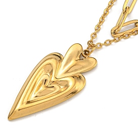 304 Stainless Steel Hearat Pendant Necklaces, Double Layer Necklaces