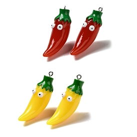 Cartoon Opaque Resin Vegetable Pendants, Funny Eye Chili Pepper Charms with Platinum Plated Iron Loops