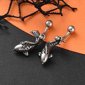 Fish 316 Surgical Stainless Steel Dangle Belly Button Rings, Piercing Navel Rings, Barbell Body Jewelry for Women