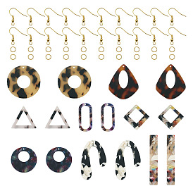 Набор для изготовления геометрических сережек своими руками, включая квадратные и треугольные, круглые и овальные подвески из акрила и ацетата целлюлозы (смола), Железные крючки для сережек