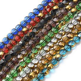 Half Plated Electroplate Transparent Glass Beads Strands, Antique Bronze Plated, Flat Round, Faceted