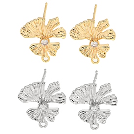 Brass Micro Pave Cubic Zirconia Stud Earring Findings, Fan