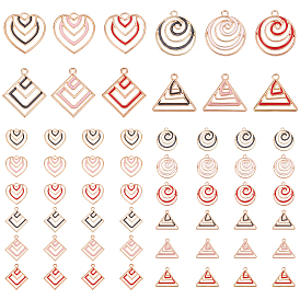 60Pcs Zinc Alloy Pendants, with Enamel, Flat Round with Vortex & Triangle & Rhombus & Heart, Light Gold