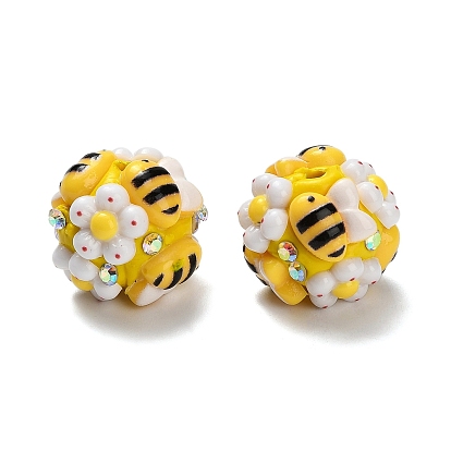 Полимерная глина, стразы, бусины со смолой, для самодельных украшений и украшений для ручек, пчелы и цветок