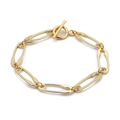 Safety Pin Shape Alloy Link Bracelets, with 304 Stainless Steel Toggle Clasps