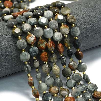 Натуральный орлиный глаз бусы, граненый шестиугольный разрез, плоско-круглые, с бисером