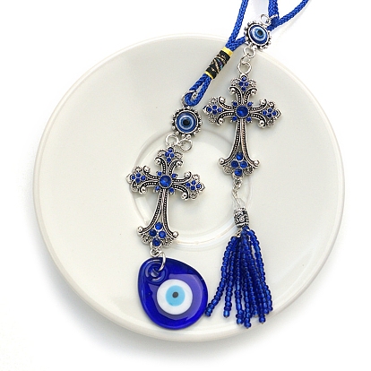Lampwork Pendant Decoration, with Polyester Cord and Alloy Finding