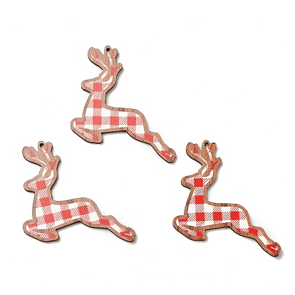 Single Face Christmas Printed Wood Big Pendants, Reindeer Charms