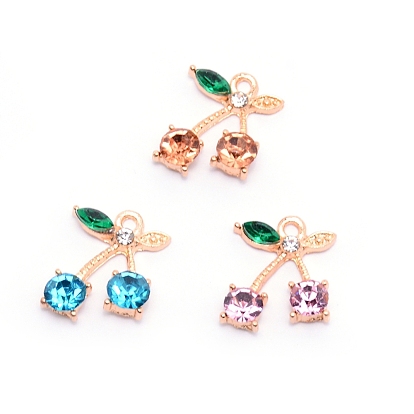 Alloy Rhinestone Pendants, Cadmium Free & Lead Free, Cherry