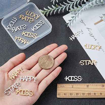 SUNNYCLUE 16Pcs 8 Styles 201 Stainless Steel Links Connectors, for Valentine's Day, Laser Cut Links, Word