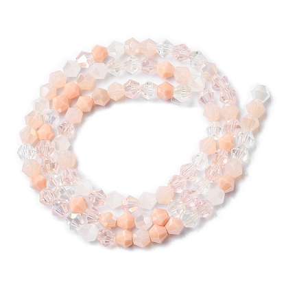 Electroplate Glass Beads Strands, Opaque & Transparent & AB Color Plated, Faceted, Bicone