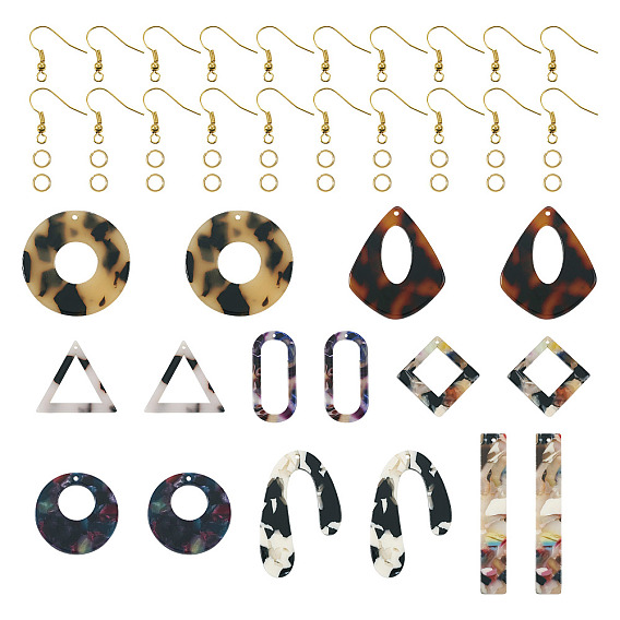 Набор для изготовления геометрических сережек своими руками, включая квадратные и треугольные, круглые и овальные подвески из акрила и ацетата целлюлозы (смола), Железные крючки для сережек