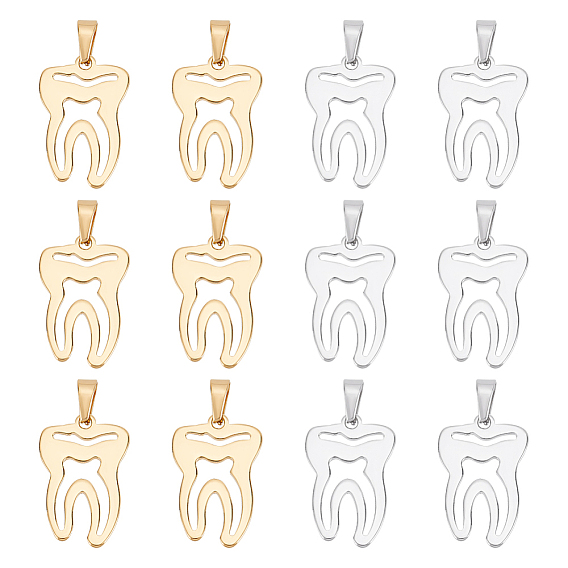 12шт. 2 цвет 201 подвески из нержавеющей стали, зуб