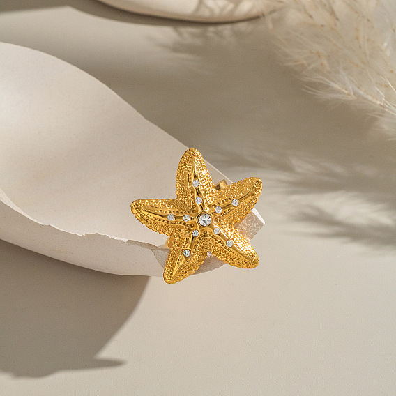 304 Кольца-манжеты из нержавеющей стали со стразами для женщин, морская звезда