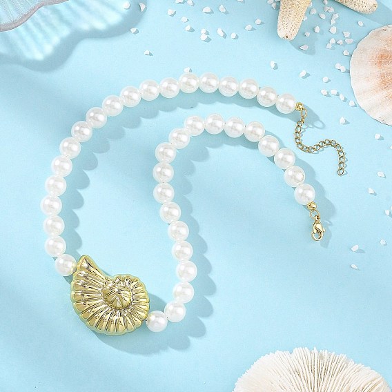 Plating Acrylic Couch Pendant ABS Plastic Imitation Pearl Round Beaded Necklaces for Women, White